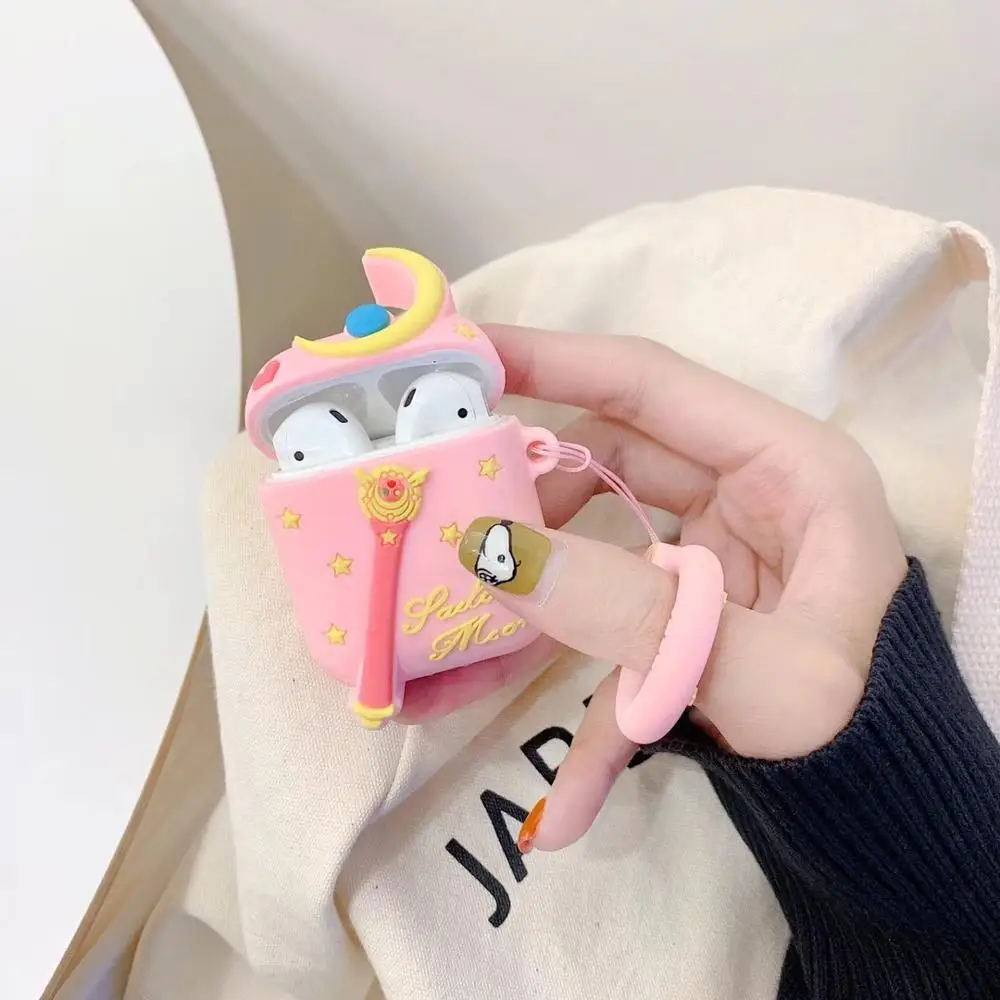 

Cute Japanese Anime Sailor Moon Keychain Silicone Case for Apple Airpods Case Bluetooth Earphone Protective Cover Keyring
