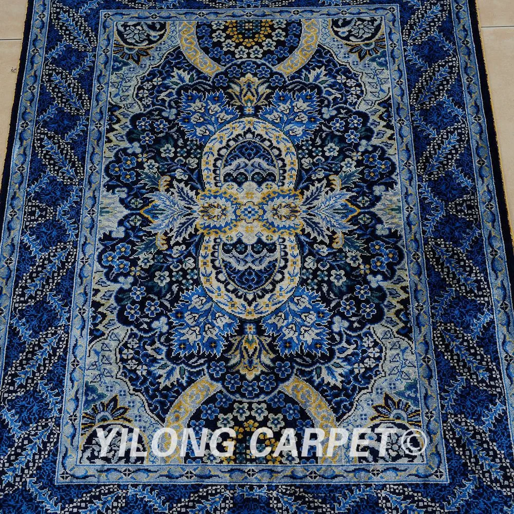 Yilong 2 'x 3' Восточный шелковый ковер темно синий Изысканный персидский коврик