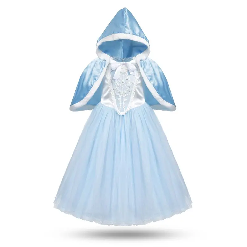 MUABABY Костюм Золушки для девочек; Детские праздничные платья для костюмированной вечеринки с цветочным узором и бусинами; Рождественская фантазия для девочек с накидкой - Цвет: Blue Dress Only