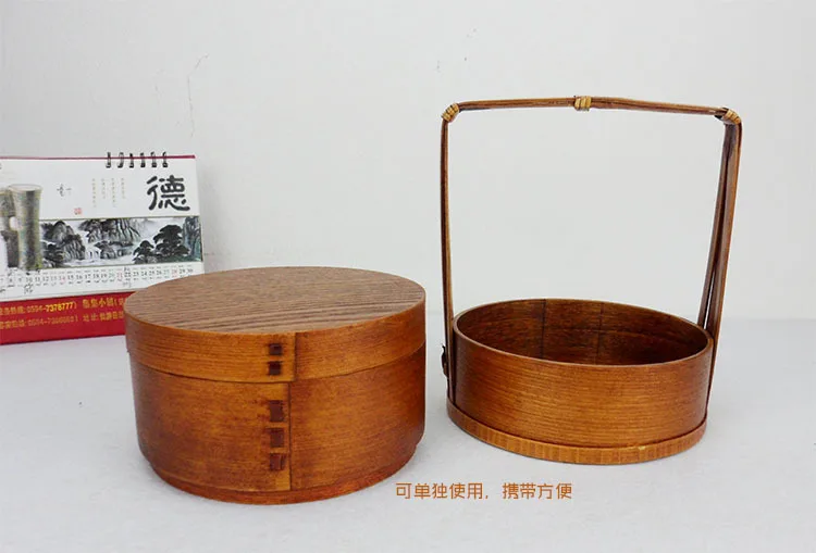 Японский стиль лак двухслойные переносная коробка для ланча деревянный вынос контейнер для закусок луна торт круглая упаковка еда корзина