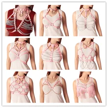 Розовая кожаная шлейка модная панк Бохо металлическую цепь с кисточкой бандаж шеи отрегулировать выдалбливают грудь белье с поясом фестиваль искусство