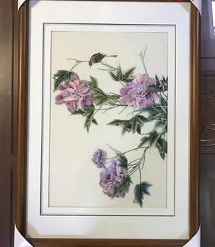 

Handmade 100% Mulberry Silk Thread Finished Suzhou Embroidery not include frame ,peony and bird 40*60cm