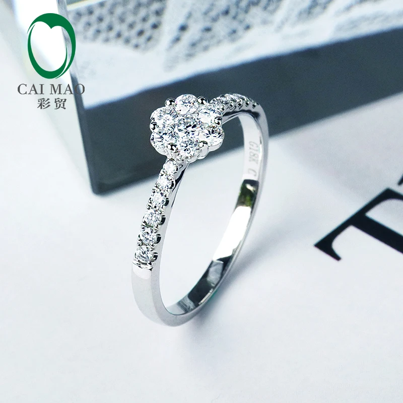 CaiMao 0.29CT Cluster Natural Diamond Ring Solid 14kt Gold Engagement Ring for Women