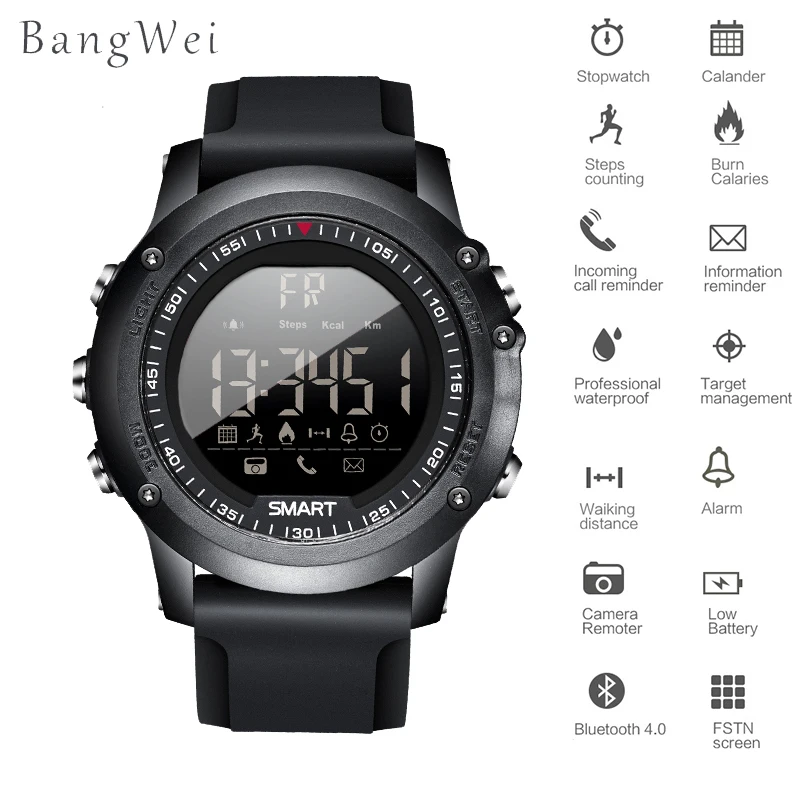 BANGWEI фитнес трекер Спорт Смарт часы Шагомер Bluetooth водостойкий вызов сообщение напоминание Smartwatch для мужчин для IOS Android