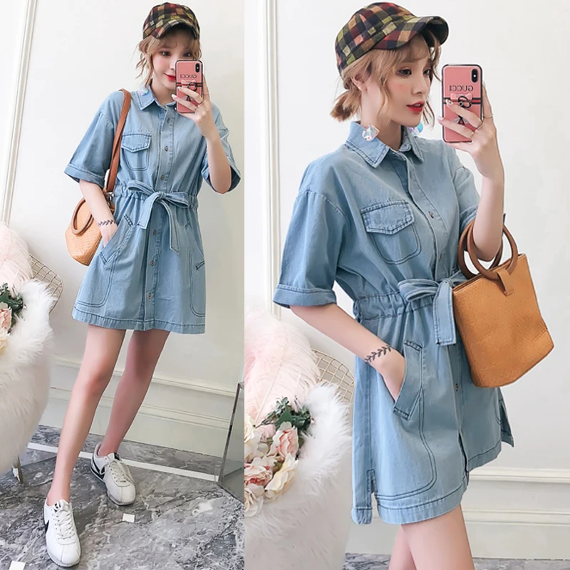 

2018 Plus Size large Big Shirt Tshirt Elegant Sundress Women Dress Beach Casual Summer Dresses Denim Jean Female Tunic Clothes