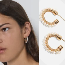 Dvacaman ZA дизайн имитация жемчуга Серьги для женщин винтажный геометрический Круглый Золотой металлический висячие серьги Модные ювелирные изделия