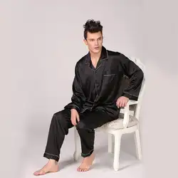 С длинным рукавом шелковые пижамы Весна Для мужчин Летняя шелковая пижама комплекты пижама ночная рубашка плюс Размеры 3XL 100 кг Комплект