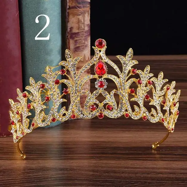 Винтажная королевская принцесса диадема и короны свадебная диадема украшения для волос для женщин розовый синий кристалл украшения для волос - Окраска металла: 2