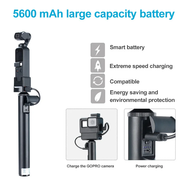  Handheld 5200mAh Battery Power Bank Selfie Stick Monopod for GoPro OSMO Pocket HSJ-19