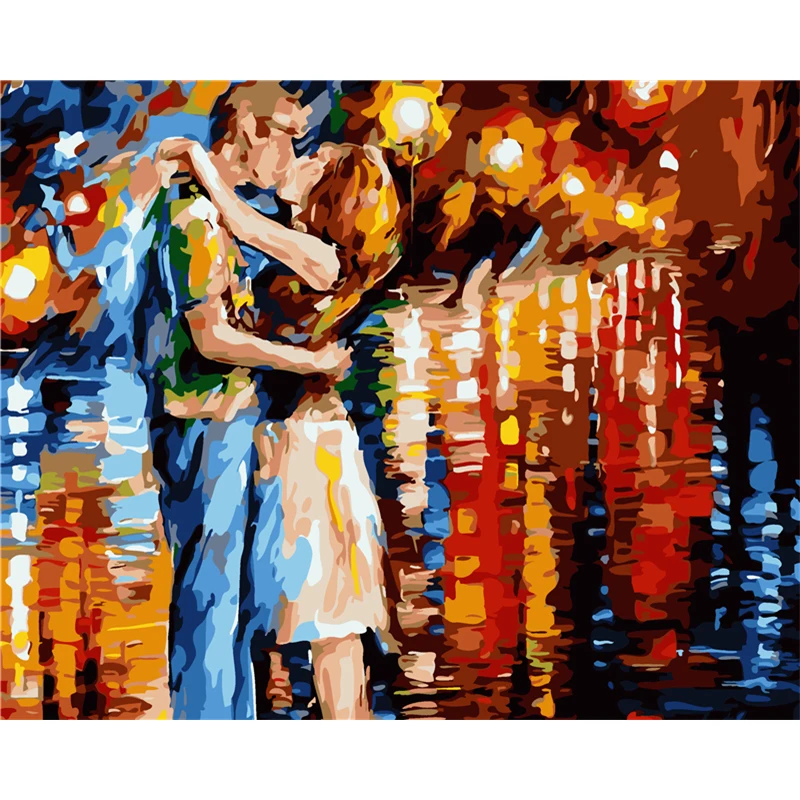 

Frameless Pictures Abstract Painting By Numbers Hand Painted Canvas Oil Painting Home Decoration Pictures A kiss of love 40X50CM