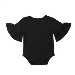 Летняя однотонная Милая одежда с короткими рукавами и круглым вырезом для девочек; хлопковый комбинезон; боди для новорожденных; боди для