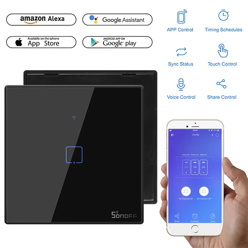 SONOFF T3 Smart Wifi настенный светильник US EU UK переключатель черный с гранью 1 банда 433