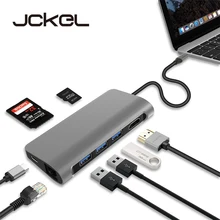 JCKEL USB C 3.1 Dongle HDMI 4K Ethernet LAN USB 3.0 PD SD/TF Card Reader Combo HUB Splitter For Samsung S9/S8/S8+ Macbook Pro