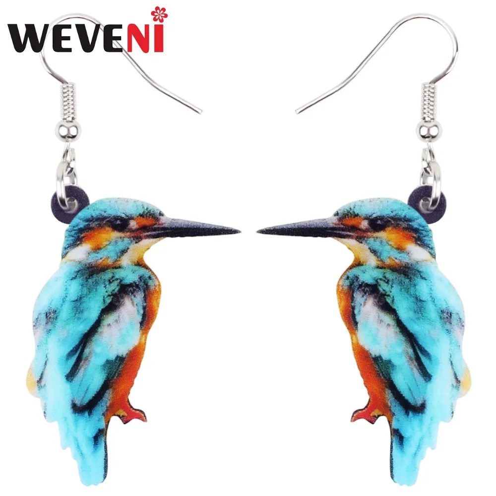 

WEVENI Acrylic Blue Kingfisher Bird Earrings New Long Dangle Drop Trendy Animal Jewelry For Women Girls Female Gift Summer Charm