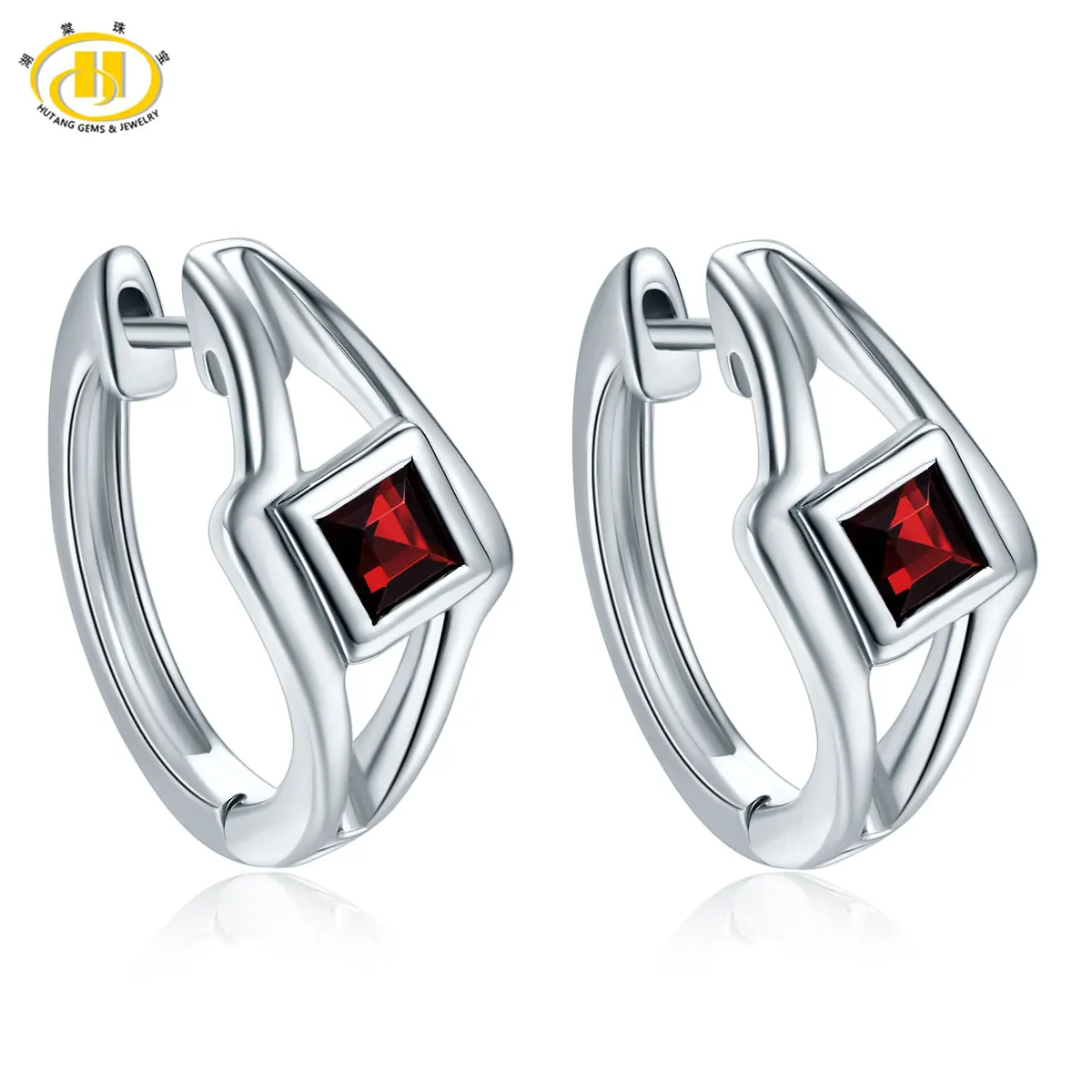 Hutang New Design Trendy Stlye Authentic 925 Sterling Silver Natural Garnet Hoop Earrings Gemstone Fine Jewelry Women's Earrings Hutang New Design Trendy Stlye Authentic 925 Sterling Silver Natural Garnet Hoop Earrings Gemstone Fine Jewelry Women's Earrings