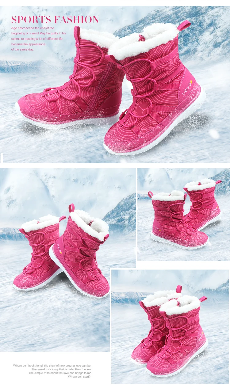 UOVO детская зимняя женская детская обувь ботинки с плюшем; теплая и удобная в носке модная одежда на Рождество, Повседневное открытый Девичьи зимние сапоги