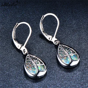 

Blaike 925 Sterling Silver Blue/White Fire Opal Life Tree Drop Earrings For Women Luxury Rainbow Water Drop Birthstone Earrings