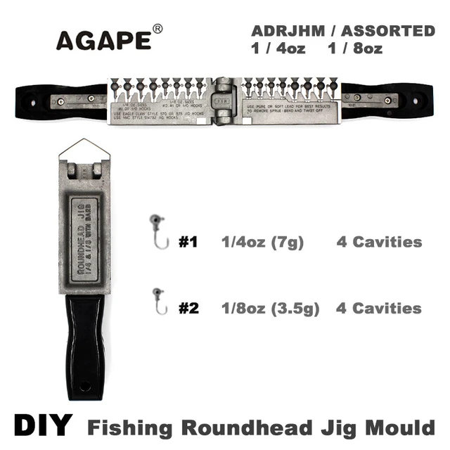 AGAPE Fishing Roundhead Jig Mould ADRJHM/ASSORTED COMBO 1/4oz(7g), 1/8oz(3.5g)  8 Cavities - AliExpress