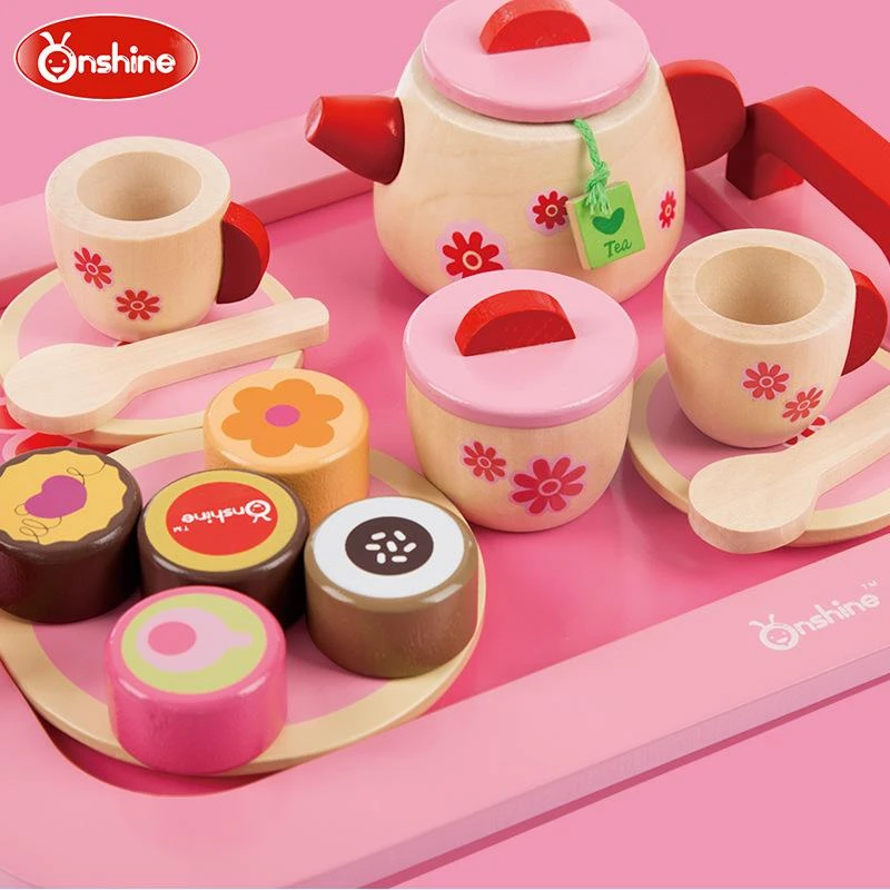 pink wooden tea set