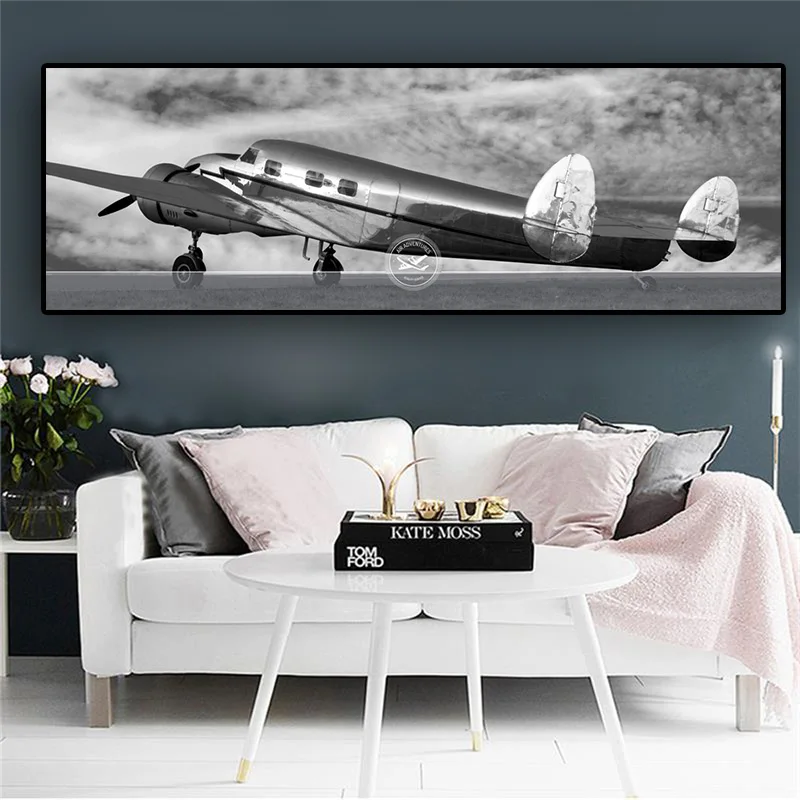 Ретро самолет Абстрактная Картина на холсте пустые и белые плакаты и принты картина с изображением самолета Настенная картина для гостиной домашний декор