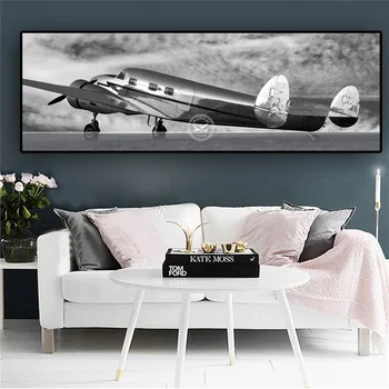 

Retro Aircraft Canvas Art Abstract Blank and White Posters and Prints Airplane Painting Wall Picture for Living Room Home Decor