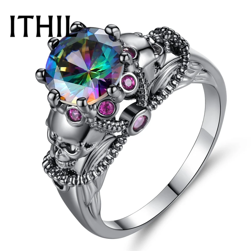

ITHIL Vintage Engagement Rings For Women Black Color Cubic Zircon Anel Crystal Ring Wedding Fashion Jewelry Christmas Gifts 2018