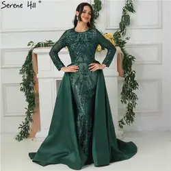 Зеленое, с длинным рукавом роскошное Русалка вечернее платье с аппликацией блестками модные с Поезд Вечерние платья 2019 Serene Hill LA6613