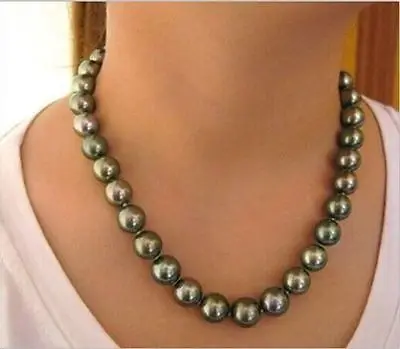

Free shipping hot sale Women Bridal Wedding Jewelry >>stunning 11-12mm tahitian peacock green Pearl Necklace17inch
