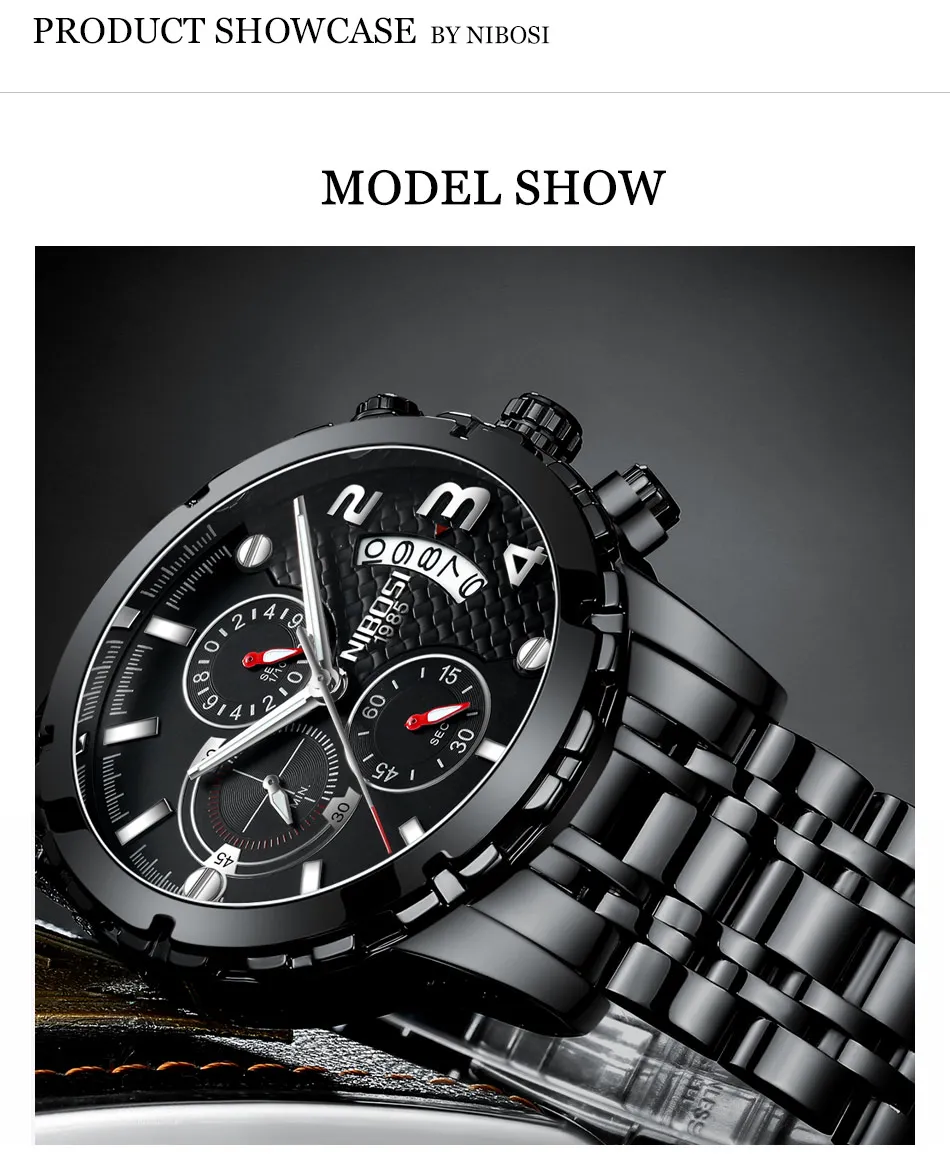 Relogios NIBOSI Luxury BrandSprotMilitary Watch Men WaterproofWatches 2018 Chronograph Wrist Watches Stainless Steel Sport    (4)