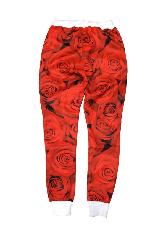 Весенне-осенние мужские брендовые штаны с гамбургером, штаны для хип-хоп танцев, повседневные мужские штаны для бега с розами - Цвет: Красный