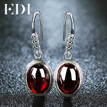 

EDI 2.5*1CM Round Cut Earrings Top Quality Simulated Garnet Gemstone 925 Silver Vintage Earrings Brand Jewelry Gift For Girls