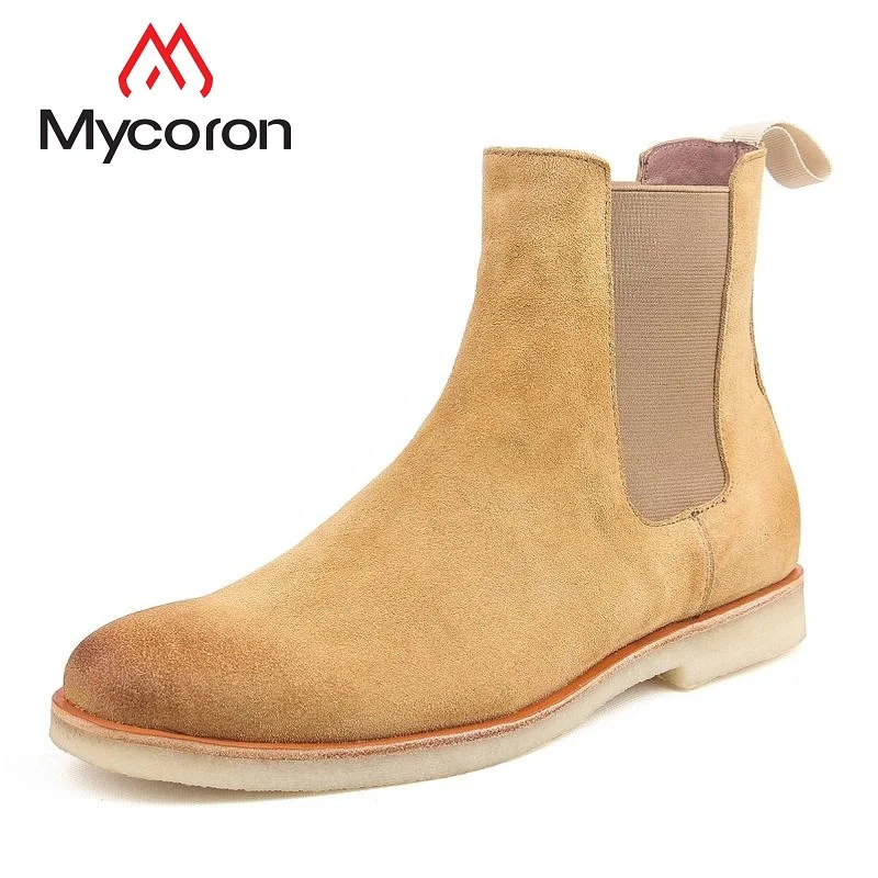 

MYCORON 2018 Luxury Designer Leather Genuine Leather Chelsea Boots Handmade Ankle Shoes Men Autumn Boots Sapatos Masculino