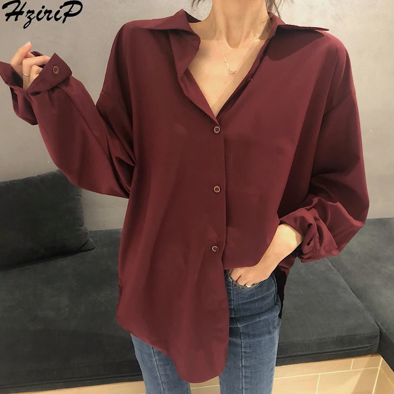 

Hzirip Retro Lazy Style 2019 New Summer Simple All-Match Solid Loose Stylish Turn-Down Collar Slim Elegant Office Ladies Free