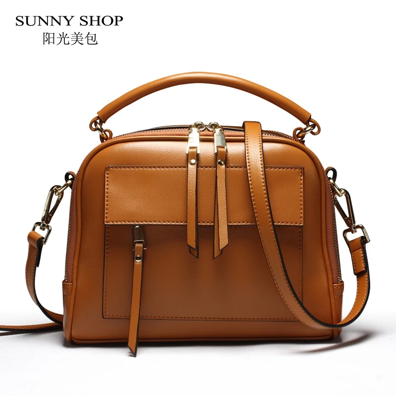 

SUNNY SHOP Brand Designer Women Leather Bag High Quality Genuine Leather Handbag Cowhide Women Shoulder Bags Candy Color Gifts