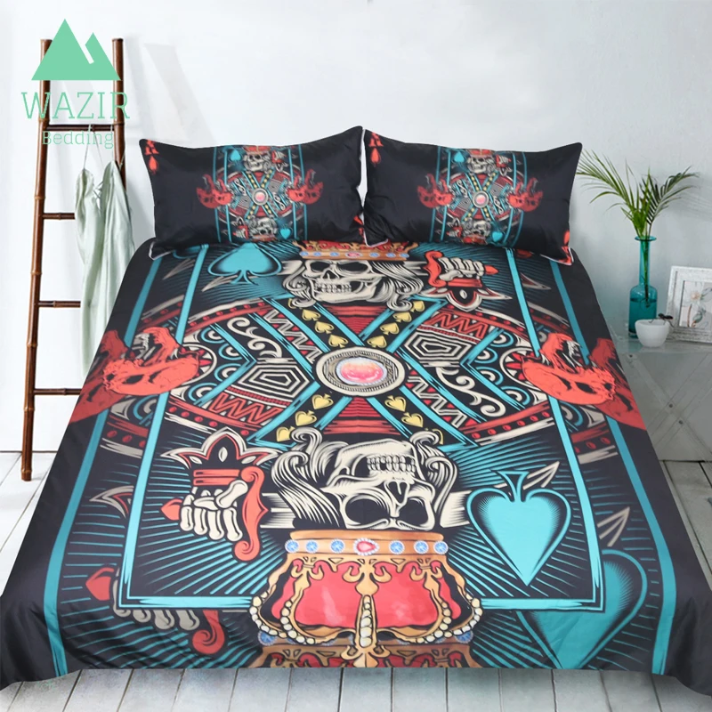 

WAZIR Playing Card King Skull 3D Printed Bed Linen Duvet Cover Pillow Case Flat Sheet Comforter Bedding Sets 2018 new bed