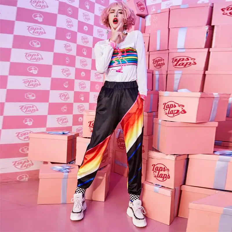 Mujeres Largo Show Cremallera Pantalones As De Nueva Otoño Paneles Rayas Llegada Harén Patchwork Delgado 2019 Las nXZ7vqq