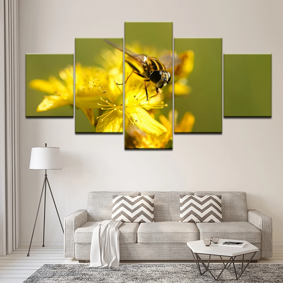 

Wall Art Home Decor Canvas Paintings Bee collecting honey 5 Pieces Painting Modular Wallpapers Poster Print for living room TYG