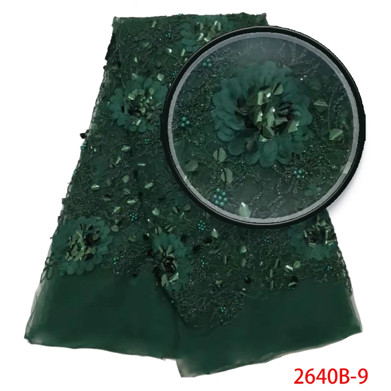 

3D Applique Lace Fabric Latest Lace African Tulle Lace Fabric with Sequins Nigerian French Laces for Wedding KS2640B-9