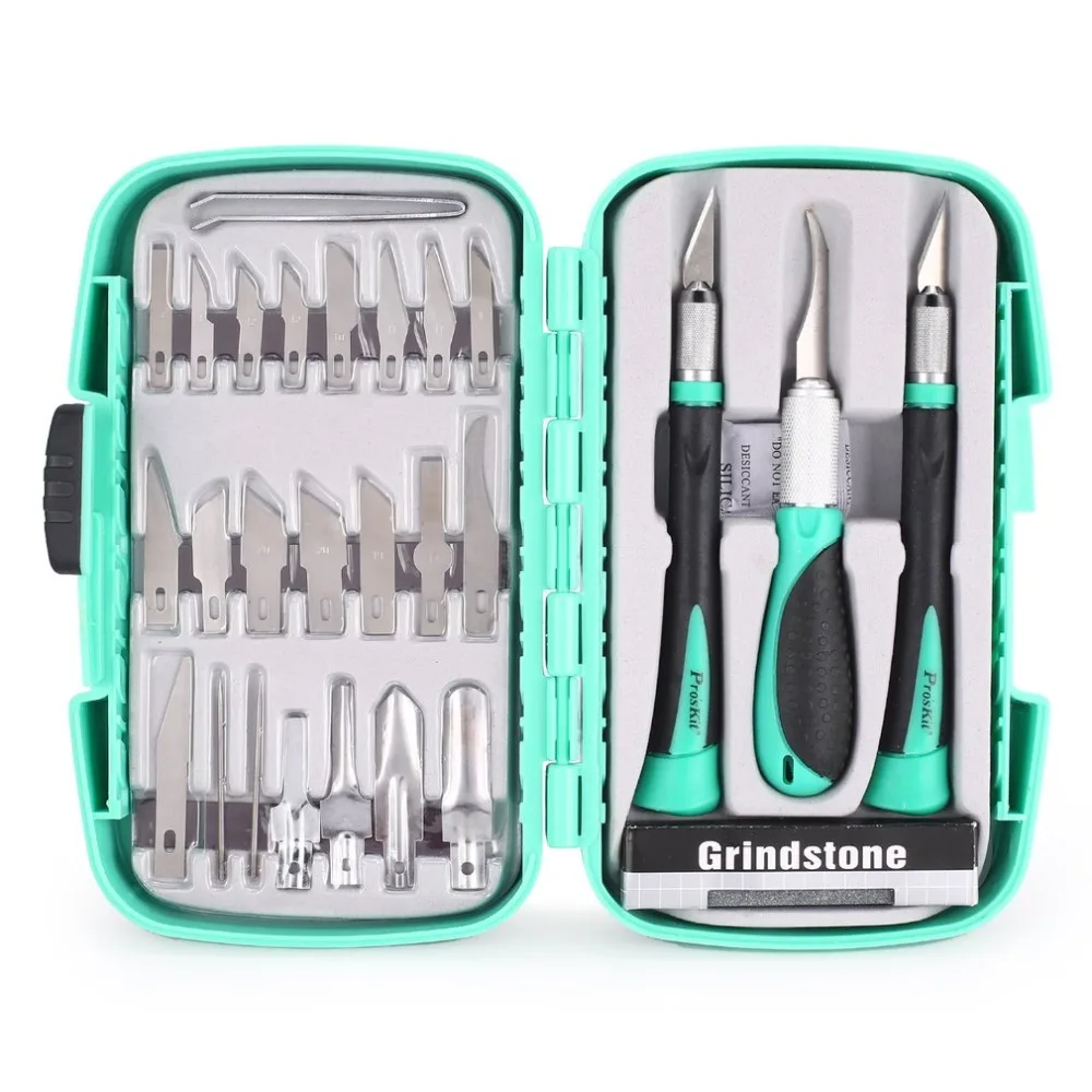 

Proskit 30pcs Wood Carving Engraving Craft Sculpture Cutting Electronic Repairing DIY Hobby Knife Blade Tool Cutter Blades