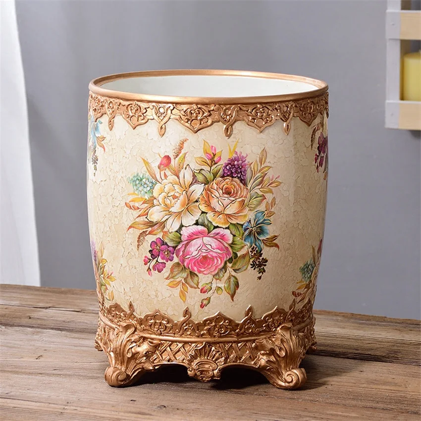 

Europe Style Retro Luxury Home Office Desktop Organize Storage Box Trash Can Lidless Rubbish Bin Bucket Decoration Ornament