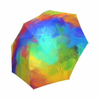 

Rainbow Oil Painting Custom Printing Foldable Sun Rain Travel Umbrella 100% Fabric Aluminium High-Quality Foldable Umbrella