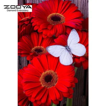 

ZOOYA Diamond Painting Red Flower Butterfly Rhinestone Cross Stitch Square Diamond Embroidery Sets Home Decoration Gifts F1081