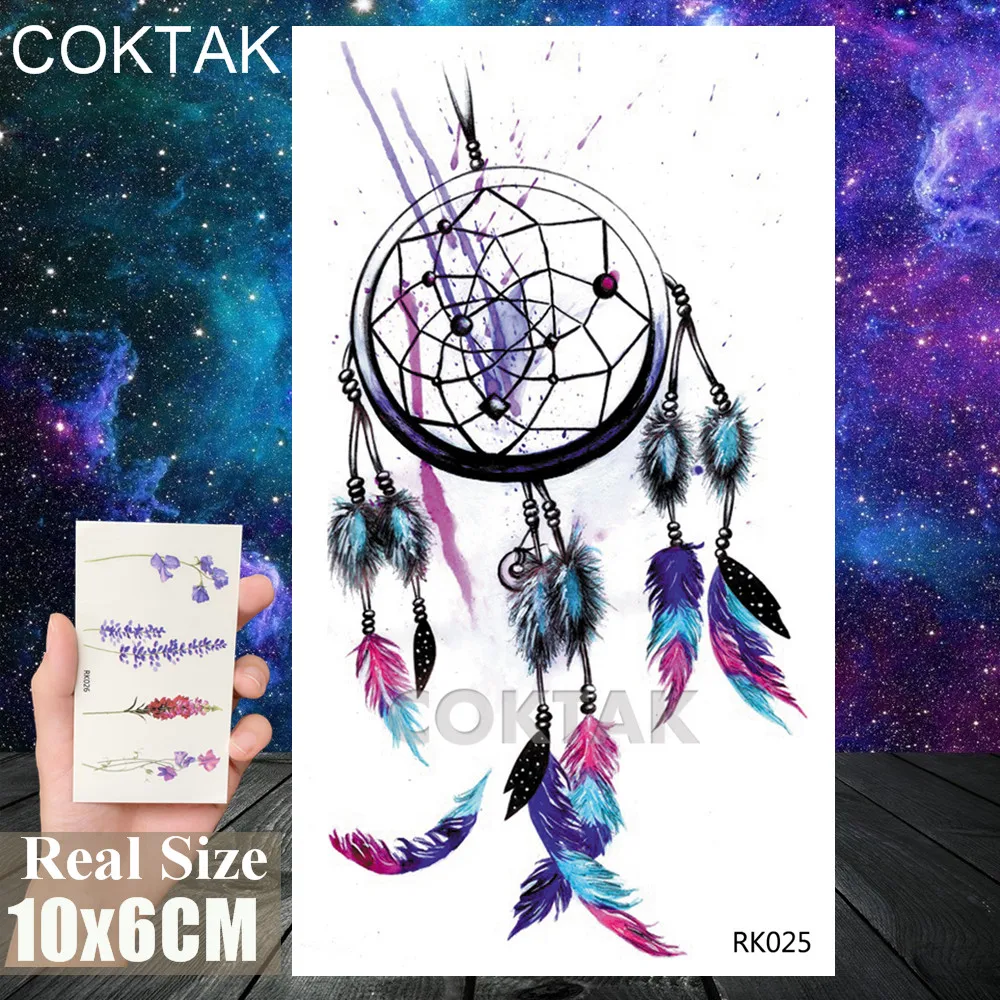 Акварельные временные татуировки ловец снов наклейка цветок бабочка