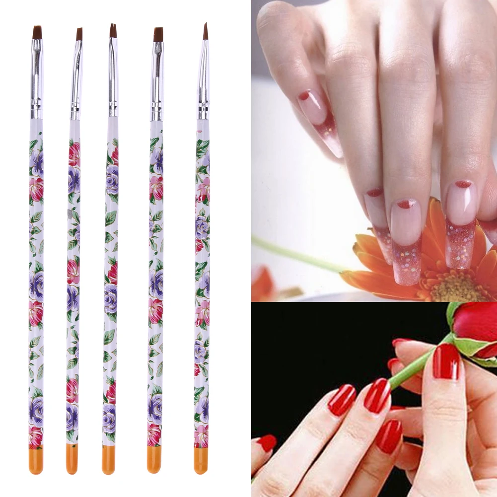 

5pcs/Set Flat Painting Drawing Pen Nail Art Brushes Acrylic Brush Kit UV Gel Nail Paint Liner Brush Manicure Fingernail Tools