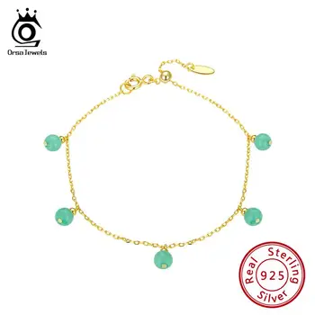 

ORSA JEWELS 100% Real 925 Sterling Silver Women Natural Aventurine Charming Bracelet 18K Gold Chain Party Fine Jewelry SB45