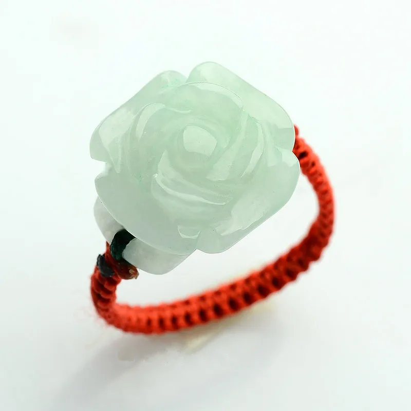 Горячее надувательство Зеленый жадеит кольца ручной работы Jadeite jades BanZhi женские модные розы цветок палец кольцо ювелирные изделия - Цвет основного камня: red
