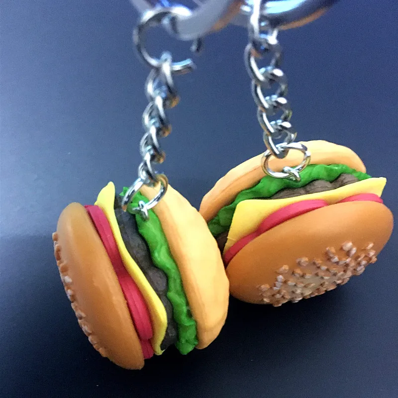

New Design 3D DIY Hamburger Keychain Food Model Keychain Sandwich Bread Keyring Birthday Gift Backpack Pendant Food Charm Resin