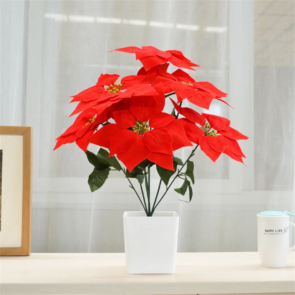 Hakumo Red Simulated Poinsettia Christmas Flower Bouquet