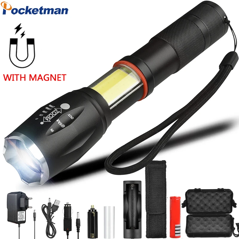 

8000 Lumens LED Tactical Flashlight T6+ COB Lantern Magnetic 6-Modes Waterproof Torch for Emergency with 18650 Dropshipping