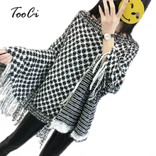 Новое поступление, осенне-зимний женский свитер, Дамское пончо с кисточками цвета хаки, длинное Свободное пальто большого размера, вязаные пуловеры, вязаное пальто-накидка